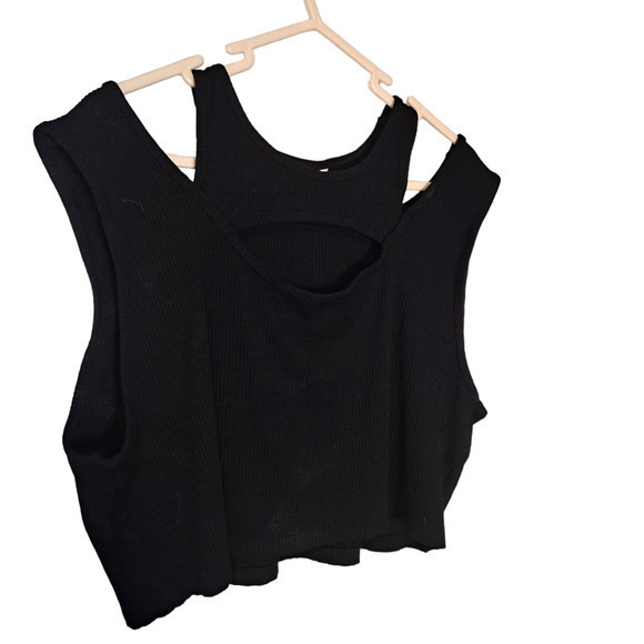 H&M Womens Sleeveless Ribbed Jersey Double-layered Cropped Top Black‎ Size XXL - Picture 2 of 6